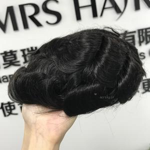 アフロヘアピース ブラック 薄皮 メンズヘアウィッグ 自然なつけ毛 100%バージンフレンチレース人毛ヘアピース 男性用 - Product Image 4
