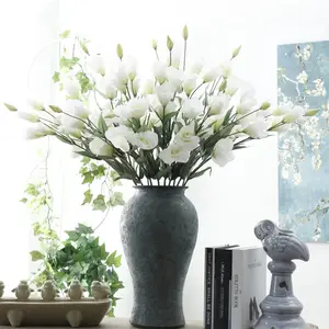 ประดิษฐ์ดอกไม้สำหรับตกแต่งงานแต่งงานหน้าแรกประดิษฐ์ดอกไม้ผ้าไหมจำลองคุณภาพสูง Eustoma Grandiflorum