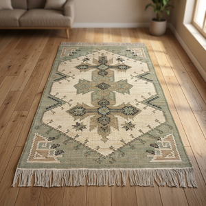 Vintage Handmade <b>Wool</b>/Jute Patchwork Area Rug Turkish Style <b>Brown</b> Bordered Rectangle for Dining Room Home - Product Image 3