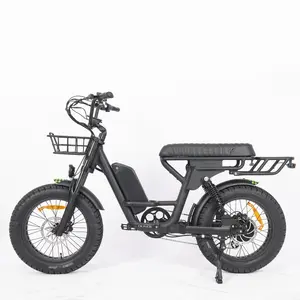 Bicicleta eléctrica de 20 pulgadas, nuevo estilo, sillín grande, neumático gordo, bicicleta eléctrica de doble suspensión, bicicleta eléctrica híbrida para hombres y adultos