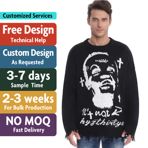 مصنع سترات رجالية بتصميم شعار مخصص بنمط جاكار وتريكو ممزق، كنزة شتوية كاجوال، كنزة صوفية محبوكة للرجال - Product Image 2