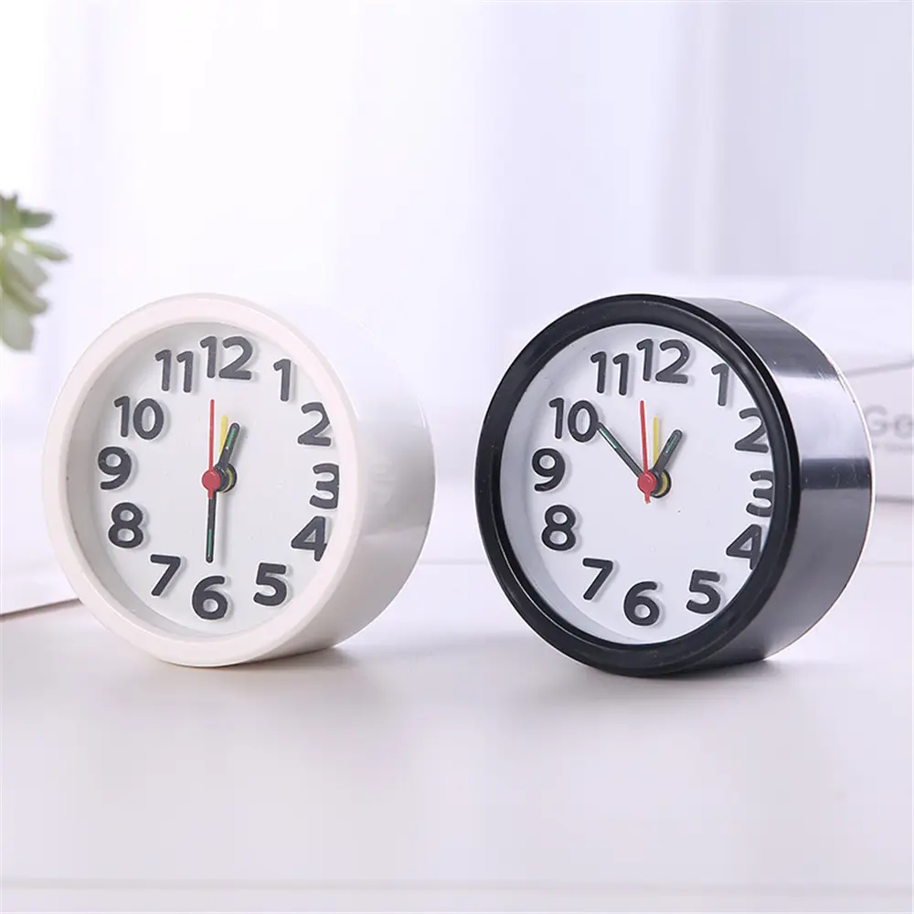 Square Round Small Alarm Clock Snooze Silent Sweeping Wake Up Table Clock Battery Powered Compact Portable Alarm Clock