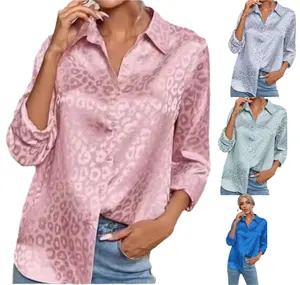 Benutzer definierte Logo Langarm Sexy Leoparden muster Blusen Lady Office Shirt Casual Loose Tops Satin Frauen Shirts