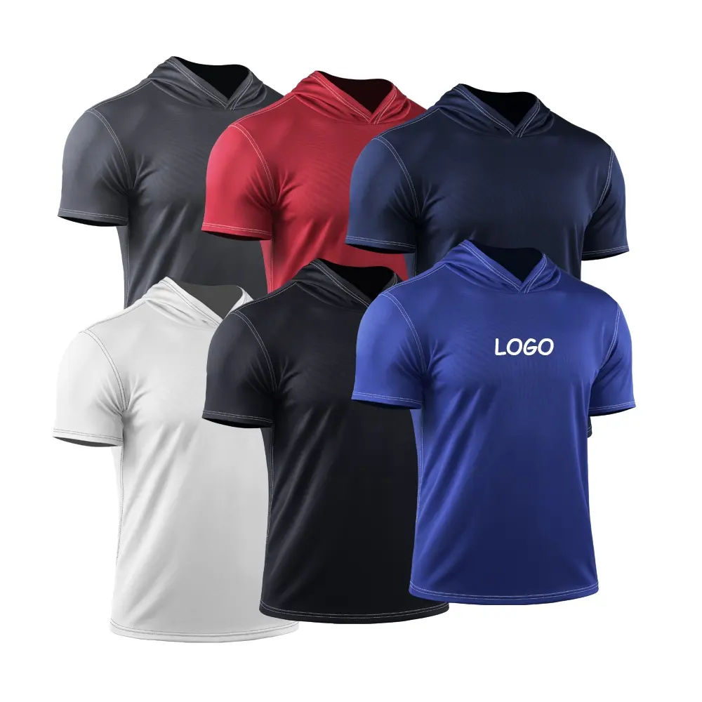 Ropa de gimnasia que absorbe la humedad entrenamiento poliéster Dry Fit malla manga corta atlética Top deporte de talla grande camiseta para hombre