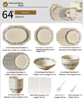 Service de table en porcelaine bleue à motifs floraux, vaisselle en céramique sous glaçure, compatible lave-vaisselle et micro-ondes, idéal pour les repas en famille