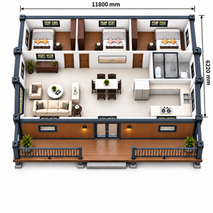 Maison conteneur extensible personnalisable, 3 chambres, mini-maisons préfabriquées modulaires avec salle de bain et cuisine pour habitation résidentielle - Product Image 3