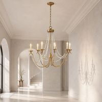 Lustre Cano Lighting en cristal doré, bras en métal courbés avec lumières de bougies, éclairage de plafond pour la maison à lueur chaude