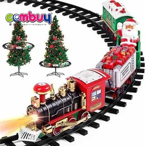 Illuminazione musicale alberi rotondi appesi set giocattoli treno elettrico pista di natale