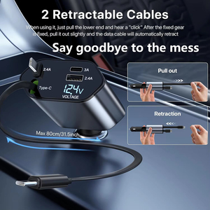 Cargador de teléfono para automóvil 4 en 1 120W Tipo C 66W + 2.4A Cable de carga con cables retráctiles con pantalla Volt para IPhone Samsung - Product Image 4