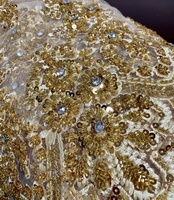 Tissu en dentelle à sequins tissés en or lourd de luxe pour robes de mariée, vêtements et accessoires de mariée