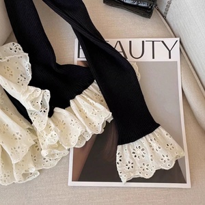 Maglione da Donna in Stile Francese Retrò, Casual Autunnale, Bicolore Nero e Bianco, con <span class=keywords><strong>Pizzo</strong></span> e Volant, Antirughe, Vestibilità Slim - Product Image 3