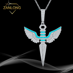 Zanlong 14207ブルーエナメルエンジェルウィングスヒップホップトレンドS925シルバー & 18k金メッキモアッサナイトチェーンネックレス - Product Image 1