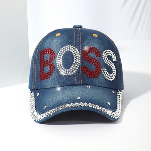 Casquette de baseball en jean tendance pour <span class=keywords><strong>femme</strong></span>, style Instagram, protection solaire, avec strass, DOPE HOPE <span class=keywords><strong>BOSS</strong></span> KISS STAR PARIS LUCK COOL - Product Image 3