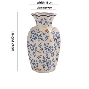 <span class=keywords><strong>Vaso</strong></span> Ottagonale in Ceramica YHM Blu e Bianco, Finitura Smaltata Dipinta, Contenitore per Fiori in Stile Cinese Vintage per Soggiorno - Product Image 3