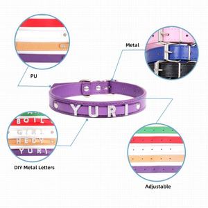 Benutzer definierter Name Diamant verziertes DIY-Haustier halsband PU-Lederbuchstaben-Haustier halsband für Hund - Product Image 3