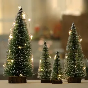 新年のための白い照明付きの薄い卓上クリスマスツリー小型ミニデスクトップ