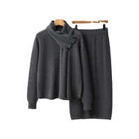 Ensemble pull et pantalon décontracté pour femme, col écharpe amovible, tricoté, taille ample, idéal pour l'hiver