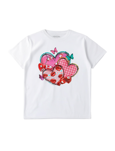 T-shirt da donna Carolina Herrera con stampa a cuore e farfalla, girocollo, manica corta, top estivo casual alla moda per San Valentino - Product Image 1