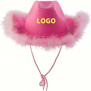 Sombrero de Vaquera Personalizado con Logotipo Impreso por Transferencia Térmica, Sombrero de Vaquera Rosa de Fieltro de Poliéster para Mujer, para Fiestas y Eventos - Product Image 2