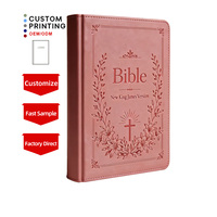 Bible de luxe en cuir PU, impression personnalisée, bords dorés, cadeau, vente en gros, OEM, fabricant de livres religieux personnalisés