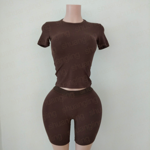2024 Benutzerdefiniertes Logo Damenkleidung Übergröße Jersey Baumwolle Gerippte Loungewear Damen-Sets Boyshorts Freizeitkleidung 2-teilige Sets für Frauen - Product Image 3