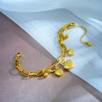 Bracelet à breloques en forme de cœur plaqué or 18 carats PVD, en acier inoxydable, ne ternit pas, léger, pour femmes, chaîne tendance, hypoallergénique
