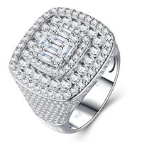 Bague Hip Hop en Moissanite pour Homme, Bague de Luxe Audacieuse Entièrement Sertie en Argent Sterling 925 pour Cadeau d'Anniversaire