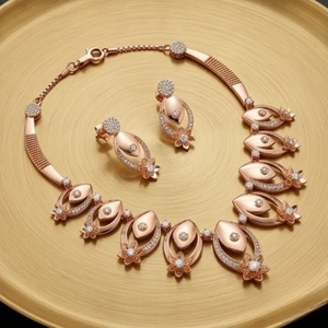 925 Silver Italian Rose Gold Necklace Set with Matching <b>Earrings</b> <b>Crystal</b> <b>Studded</b> Designer Jewelry for Women - Product Image 1