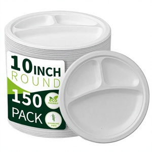 Assiette alimentaire jetable classique en bagasse biodégradable P007 de 10 pouces à 3 compartiments, compatible micro-ondes, pour la restauration, vente en gros OEM Chine - Product Image 4