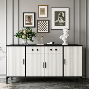 <span class=keywords><strong>Buffet</strong></span> de rangement moderne cannelé <span class=keywords><strong>blanc</strong></span> et noir, autoportant, pour salle à manger et salon - Product Image 4