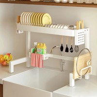 Égouttoir à vaisselle à 2 niveaux grande capacité à poser sur l'évier, multifonctionnel, pour bols, assiettes et couverts, organisateur de rangement de cuisine