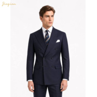 Costume 2 pièces bleu marine rayé pour homme, tissu TR, coupe ajustée, blazer et pantalon formels pour affaires, mariage, cérémonie ou bureau