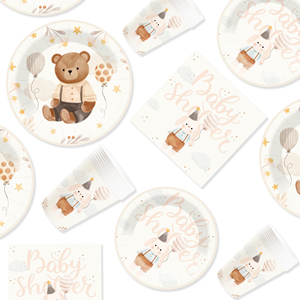 Juego de vajilla desechable DAMAI para fiesta de cumpleaños, platos de papel con diseño de oso y globos para niños, suministros para fiestas de cumpleaños, para 8 personas - Product Image 3