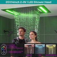 Ensemble de robinetterie de douche thermostatique avec fonctions pluie et cascade, pommeau de douche rectangulaire LED 20x14 pouces, 2-en-1, pour hôtel