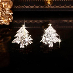 Christmas Tree Stud Earrings Sparkling Zircon Accent Women Fashion Jewelry Holiday Party Wear Gift - Product Image 4