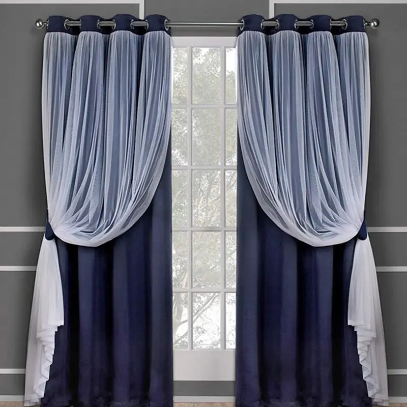 Rideau Double couche avec rideau occultant transparent assombrissant isolation thermique rideau d'oeillet de fenêtre pour salon