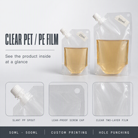 Pack d'échantillons de pochettes transparentes à bec verseur pour liquides, 50ml 100ml 250ml, format voyage, rechargeables, avec bouchon à vis, impression personnalisée