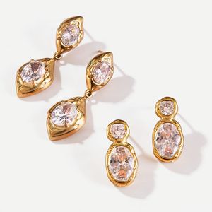 ต่างหูทรงหยดน้ำสแตนเลสประดับเพชรซิร์คอนทรงเรขาคณิตสำหรับงานปาร์ตี้ - Product Image 1