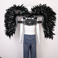 Ailes en Plumes Naturelles Noires de Luxe avec Décoration en Strass pour Spectacle de Carnaval du Mardi Gras, Halloween, Cosplay, Festival