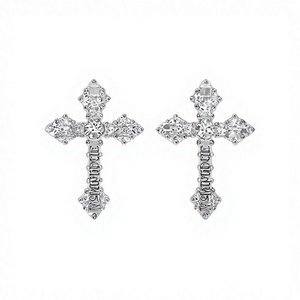 Orecchini a croce Vsmundce in oro, argento 925, con cristalli e strass, taglio brillante, montatura a griffe, gioielli religiosi cristiani unisex - Product Image 1