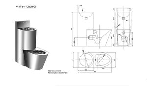 Inodoro Moderno de Una Pieza de Acero Inoxidable de Alta Calidad Resistente a Daños para Prisiones con S-9111T (L/R/C) - Product Image 3