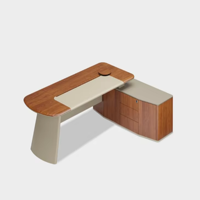 Bureau de direction moderne en forme de L avec plateau en placage de noyer et armoire latérale verrouillable, mobilier commercial