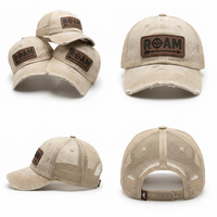 Gorra de Béisbol Retro Unisex Beige para Exteriores, con Parche de Cuero con Logotipo Personalizado, Malla Transpirable en la Parte Trasera, Ajustable, para Camping, Deporte y Uso Casual