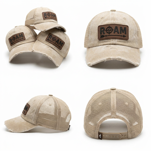 Gorra <span class=keywords><strong>de</strong></span> Béisbol Retro Unisex Beige para Exteriores, con Parche <span class=keywords><strong>de</strong></span> Cuero con Logotipo Personalizado, Malla Transpirable en la Parte Trasera, Ajustable, para Camping, Deporte y Uso Casual - Product Image 3