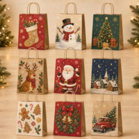 Kerstcadeau papieren draagtas gepersonaliseerd schattig cartoon Kerstman sneeuwpop delicate rechthoekige papieren tassen met touwhandvat