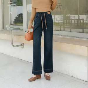 <span class=keywords><strong>Jean</strong></span> décontracté taille haute ample à jambe large pour femme 2025, en denim tissé uni, boutonné, écologique, délavé, respirant et extensible, style vintage - Product Image 1