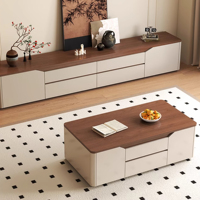 Meuble TV pour petit appartement, style luxe léger, combinaison table basse et meuble TV sur pied pour salon