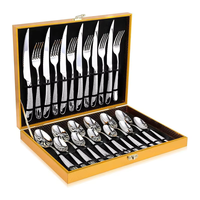 Ensemble de Couverts Étoile Diamant 24 Pièces Moderne Transfrontalier Doré en Coffret Bois, Couverts en Acier Inoxydable Comprenant Quatre Pièces Principales Couteau Fourchette