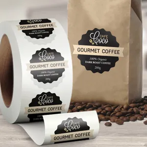 Custom logo black round sticker vinyl waterproof label sticker for coffee paper bag