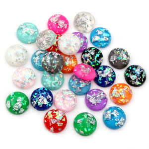 Mode 40 pièces/lot 12mm 8mm 10mm couleurs mélangées feuille de métal intégrée dos plat résine Cabochons Cameo pour bricolage fournitures de fabrication de bijoux - Product Image 5